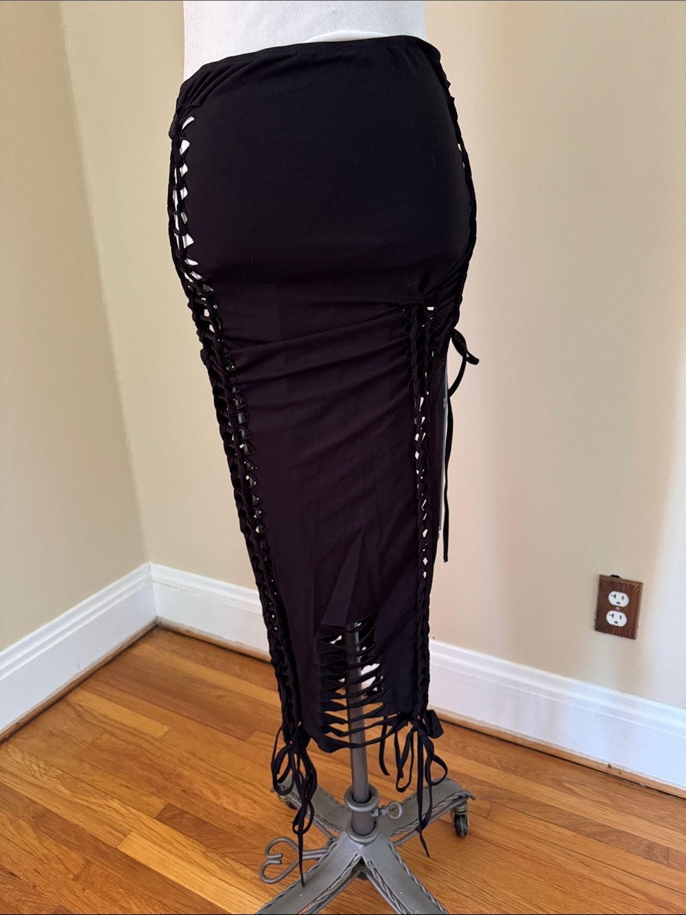 Dolls Kill Black Midi Lace-Up /cut out/ Corset Skirt M